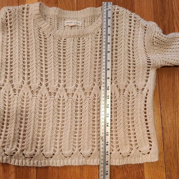 Aeropostale Oatmeal Wool Blend Crochet Cable Knit Cropped Sweater Sz S - Picture 8 of 8